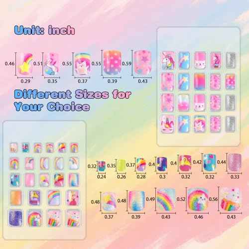 SIUSIO 6 Pack Press on Nails kids Children Acrylic Fake Nails Cute Pre-glue Full Cover Gradient Color Rainbow Short Stick On False Nail Art Kits Set for Kids Little Girls - Rainbow Dream