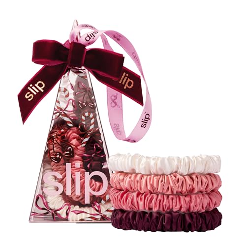 slip Skinny Scrunchies in Candy Cane Ornament Packaging: Anti-Crease, Anti-Breakage Slipsilk¢â Design Protects Delicate Hair | Includes 4 Pure Silk Scrunchies