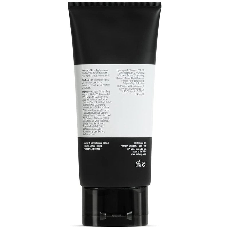 Anthony Shave Gel for Sensitive Skin - Soothing Non-Foaming Cream with Aloe Vera | 6 Fl Oz