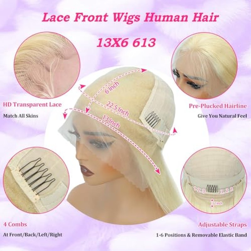 26 Inch 613 Lace Front Wig Human Hair 13X6 Blonde Straight HD Transparent Lace Frontal Wigs Human Hair Pre Plucked with Baby Hair 180 Density Blonde Glueless Wigs Human Hair