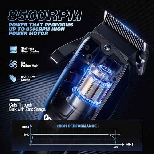 Hair Clippers for Men, Cordless Hair Trimmer for Hair Cutting with Long Battery Life, 8500RPM Electric Clippers and Trimmers Set for Self-Haircut and Family Use (Black)