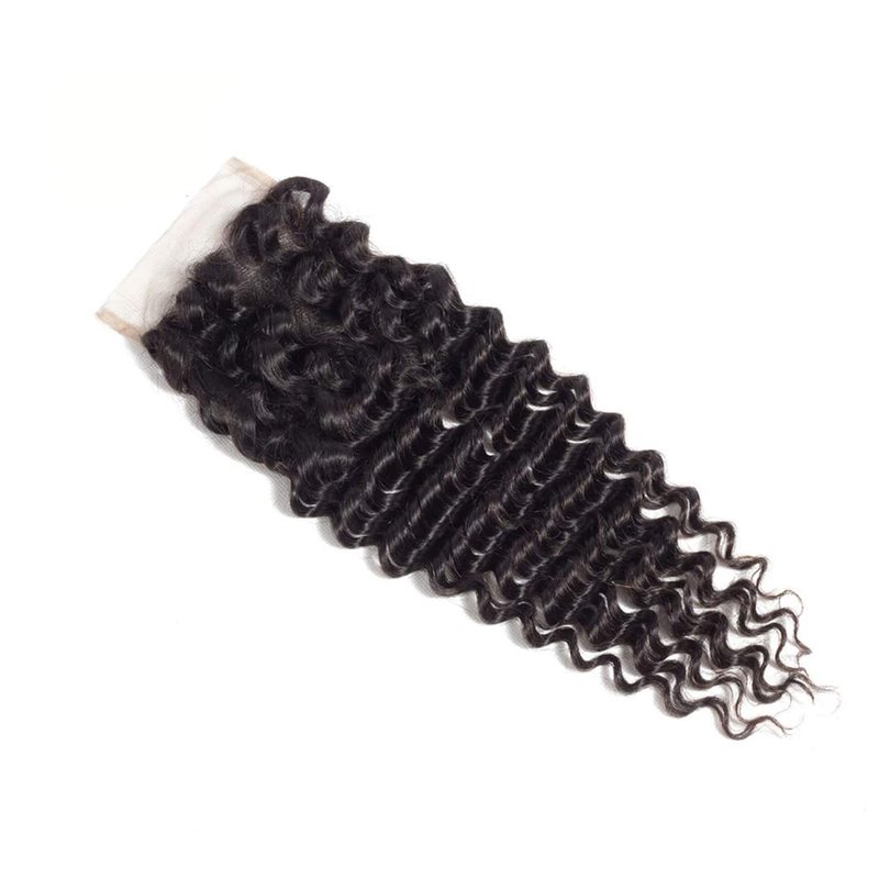 4x4 Deep Wave Closure 18 inch Free Part Brazilian Lace Closure Virgin Human Hair Natural Black 180% Density (4x4-Deep Wave, 18inch)