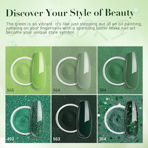 AZUREBEAUTY St. Patrick's Evergreen Dip Powder Nail Kit, 6 Colors Glitter Green Sparkle Forest Dark,Dipping Powder Color French Nail Art Manicure DIY Salon Gifts for Women, No Need Nail Lamp Cured
