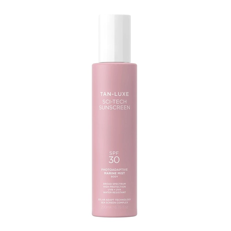 Tan-Luxe Sci-Tech Sunscreen SPF 50 Marine Mist Body, Clear, Lightweight Body Sunscreen Spray With Solar Adapt Technology, Water-Resistant, Reef Safe, Vegan, 6.76 fl. oz/200 ml Bottle