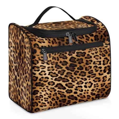 Toiletry Bag with Hanging Hook Makeup Bag Retro Leopard Cheetah Animal Print Cosmetic Case Travel Organizer for Women Men Traveling Wash Bag