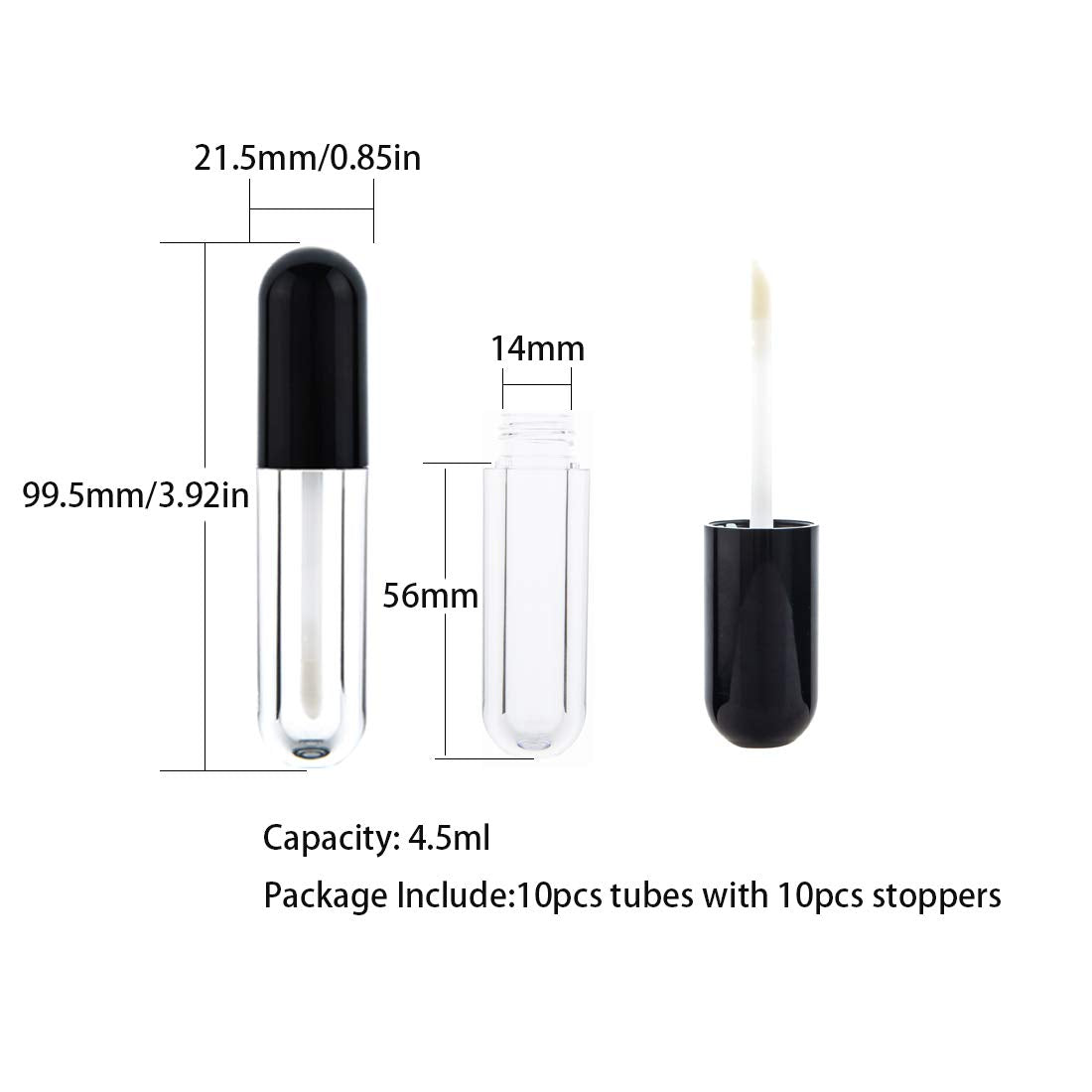Round Lip Gloss Tubes - 10 Pack Mini 4.5ml Containers with Wand & Rubber Stoppers | Ideal for DIY Cosmetics (Black)