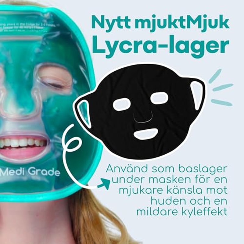 Medi Grade Cooling Gel Face Mask with 1 Lycra Fabric Mask and Storage Pouch - Soothing Gel Face Mask for Dark Circles and Puffiness - Cold Full Face Gel Mask Relaxation
