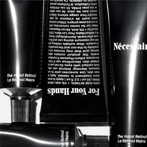 N?cessaire The Hand Retinol. Anti-Age Repair Serum. For Crepiness, Wrinkles, Spots, Brittle Cuticles. 0.25% Pure Retinol. 5% AHA. Dermatologist-Tested. Hypoallergenic. Non-Comedogenic.