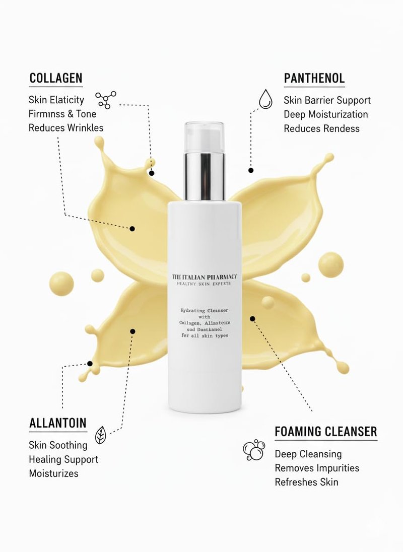 The Italian Pharmacy Gentle Foaming Face Cleanser with Natural Ingredients - Deep Clean & Hydrate for All Skin Types
