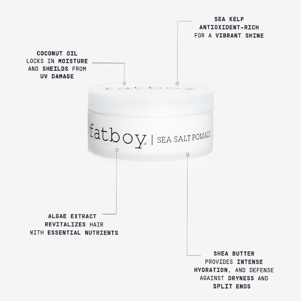 Fatboy Sea Salt Hair Pomade - Lightweight Hold for Tousled Beach Waves | Paraben-Free, 2.6 Oz