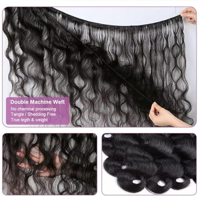 12A Human Hair Bundles 20 22 24 26 Inch Body Wave 100% Unprocessed Brazilian Virgin Hair 4 Bundles Deals Human Hair Extensions Quick Weave Human Hair Natural Black Color