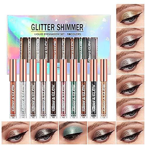 Liquid Glitter Eyeshadow & Matte Eyeliner Set - Rainbow Neon Colors | Waterproof & Smudgeproof Makeup Gift Kit for Women