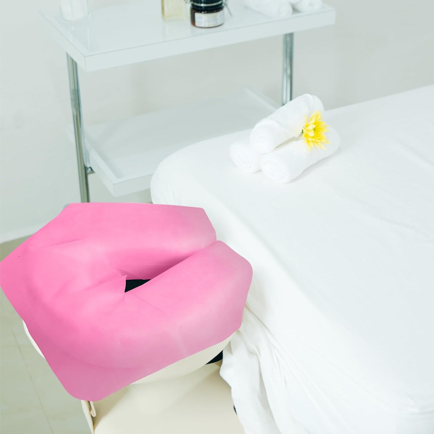 Disposable Face Cradle Covers - 100 Pack Massage Headrest Covers for Spa & Salon | 12 x 15.5 Inches (Pink)