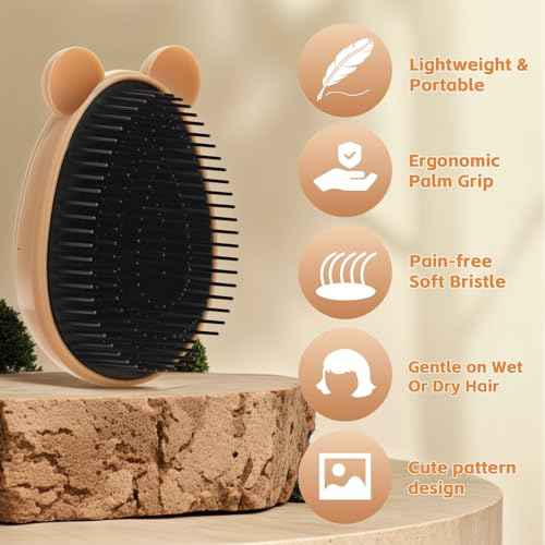 Hair Brush for Kids Anti-static Soft Massage Flexible Bristles Hair Comb for Women Girls Braids Curly Straight Long or Short Wet Or Dry Hairbrush Shower Travel Cat&Monkey