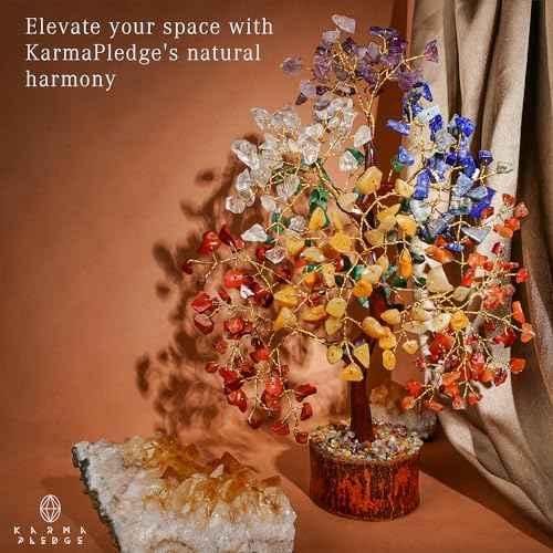 Crystal Tree of Life 7 Chakra Healing Crystals Trees for Home Decor, Office Desk Decor, Boho Decor, Handmade Bonsai Trees for Positive Energy, Money, Good Luck Birthday Gifts for Women, Mom