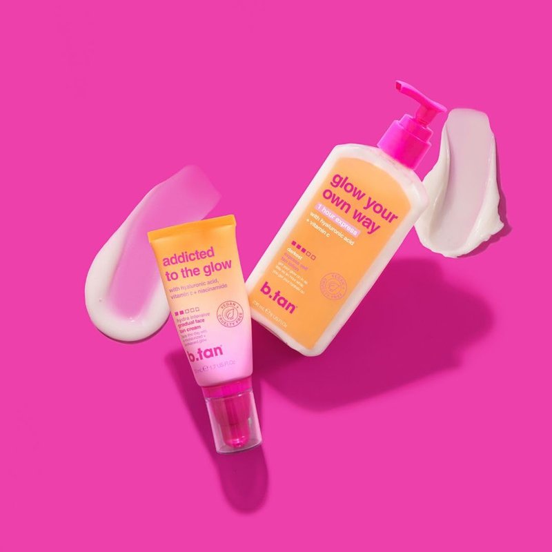 b.tan Self Tan Travel Kit | Love At First Tan Gift Set - Includes Mini Violet Self Tanner, Gradual Tanning Lotion, Dark Bronzing Drops, & Applicator Mitt