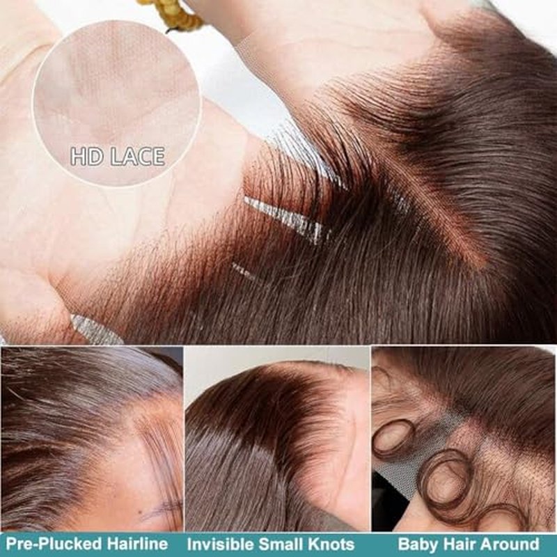 26 Inch brown Straight Lace Front Wigs Human Hair 13x6 HD Transparent Lace Front Wigs for Women Brazilian Virgin Hair Lace Frontal Wig 180% Density Pre Plucked with Baby Hair Hairline Natural Color
