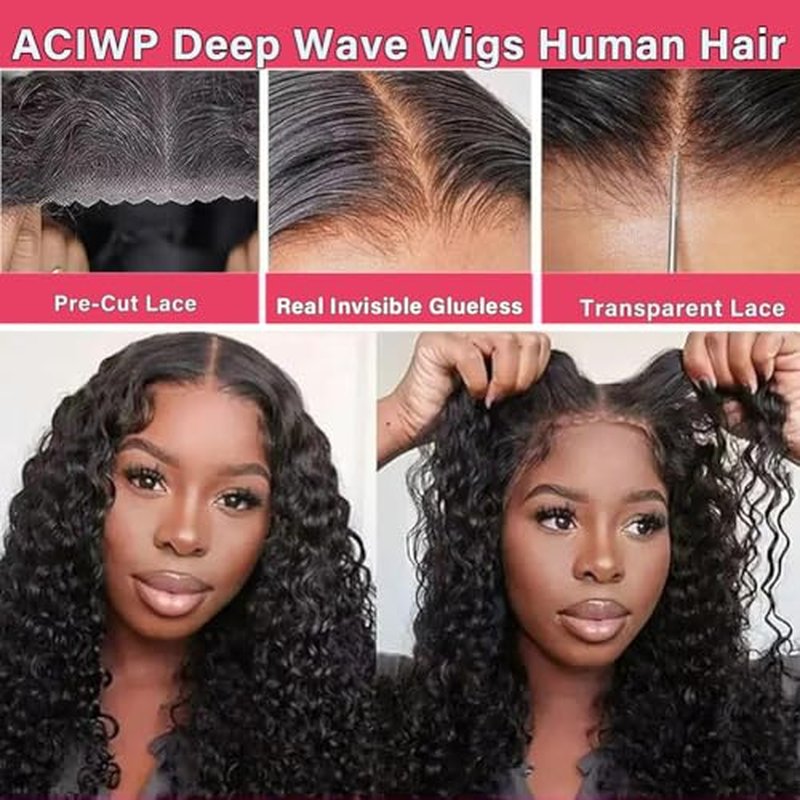 Glueless Wigs Human Hair Pre Plucked Pre Cut Wear and Go Deep Wave Lace Front Wigs Human Hair for Beginners Upgraded No Glue 5x5 Hd Lace Closure Wigs for Black Women 26 Inch