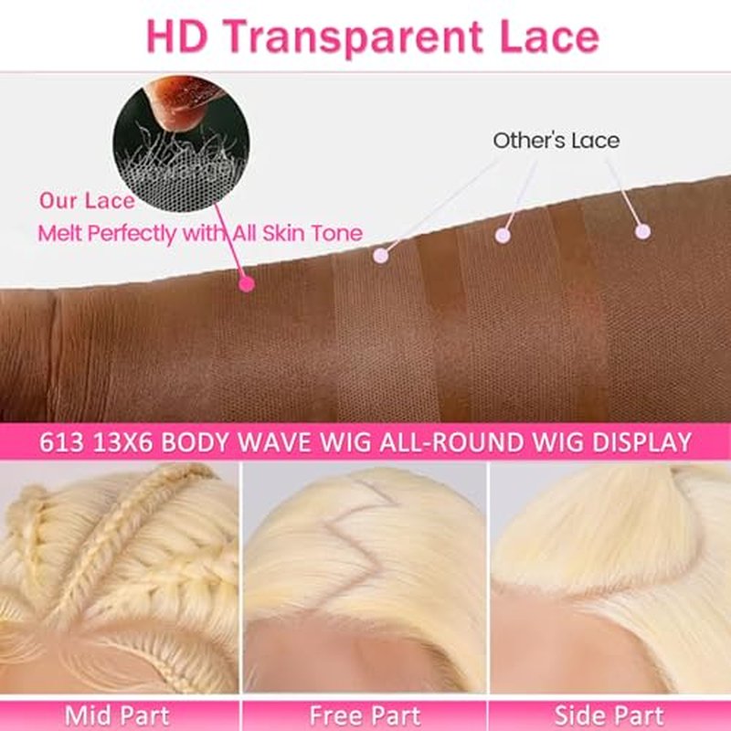 613 Lace Front Wig Human Hair 13x6 Blonde Wig Human Hair 613 Body Wave HD Lace Frontal Wigs Human Hair Pre Plucked Blonde Lace Front Wigs for Women 30 inch