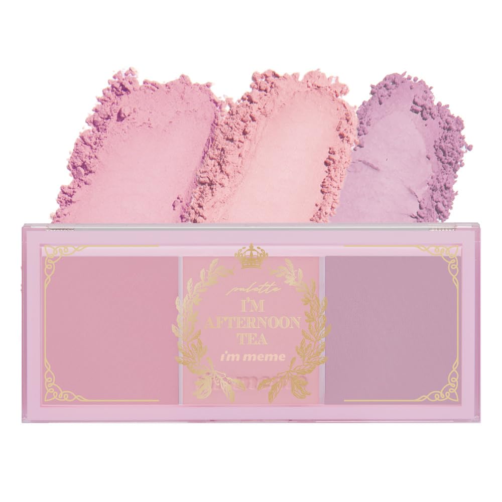 I'M MEME Blusher Palette - Afternoon Tea_Blossom Tea | Soft Pink, Peach, Lavender, 3 Shades Palette, Matte Powder, Face & Cheeks, For All Skin Tones, Powdery Finish, Lightweight Formula, 0.4 Oz