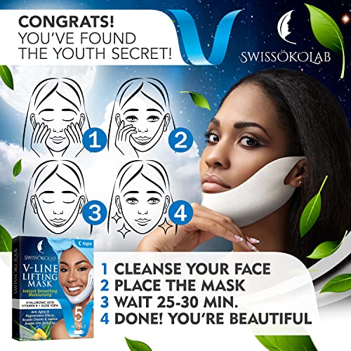 SWISS?KOLAB V shape lifting up Face Mask Chin Up Patch Double Chin Reducer Chin Contour Tightening Firming Face Lift Tape Mask V-Line Neck Lifting Patches V Shaped Slimming Face Mask 5 pcs