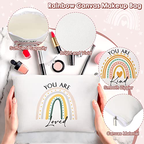 Tessco for you 3 Pcs Inspirational Gift for Women Boss Thank You Cup 12 oz Tumbler You're Enough Keychain Makeup Bag Employee Appreciation Gifts for Nurse Case Management Vet Tech(White,Rainbow)
