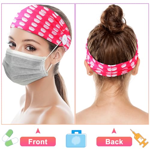 Jexine 20 Pcs Women Nurse Headbands with Button Wide Headbands for Mask Non Slip Elastic Ear Protection Nurse Christmas Thanksgiving Gifts for Doctors Sweatband Medical Hairband Workout Yoga Turban