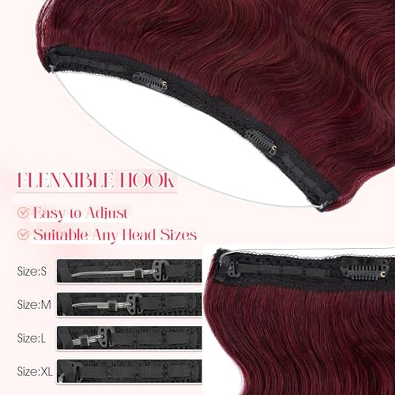 Rich Choices Halo Hair Extensions Real Human Hair Remy Hairs Halo Extension for Women Invisible Wire One Piece Clip in Hairpiece 18 Inch Wavy-#99J Burgundy Red