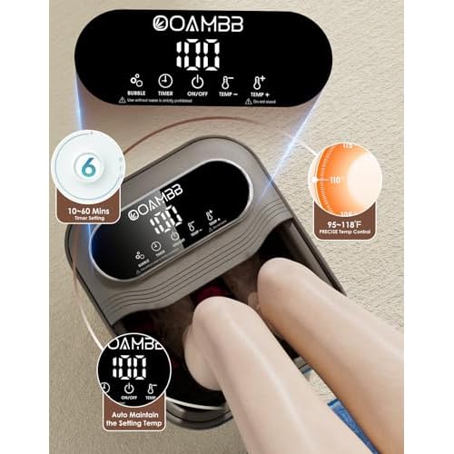 Collapsible Foot Spa with Heat, Bubble and Temp Control, Foot Bath Massager with XL Touch Screen and Massage Rollers, Foot Soaking Tub, Pedicure Foot spa for Stress Relief (Grey)