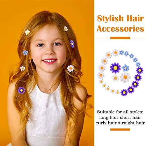BBTO 24 Pcs Mini Flower Hair Clip for Girls Women Lily Daisy Flower Small Hair Pin Wedding Bridesmaid Bridal Clips Elegant Hair Accessory for Party Daily(White Yellow, Dark Purple, White, Light Blue)