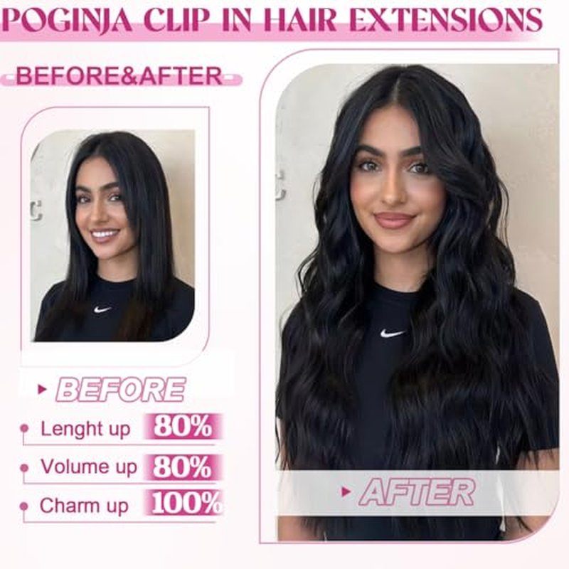 Clip in Hair Extensions Real Human Hair, Remy Human Hair Extensions Clip ins for Women, 100% Natural Human Hair, Double Weftm, 24inch 120g 8Pcs, #1 Jet Black