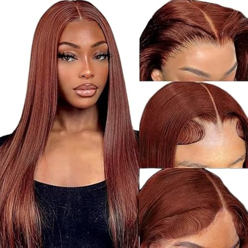 D?BUT Reddish Brown Glueless Wigs Human Hair Pre Plucked Straight Hair Lace Front Wigs 5x5 HD Lace Closure Wig for Women Daily Use 18 Inches