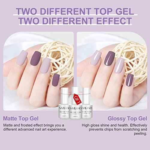 SAVILAND Gel Nail Polish Set: 33pcs Red White Pink Glitter Soak-off Nail Polish with Base & Glossy Matte Top Gel Dark Red Manicure Gifts