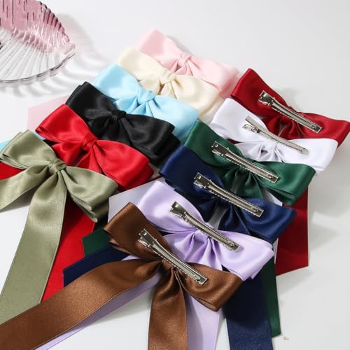 3PCS Big Red Hair Bows for Women Silky Satin Hair Ribbon Long Tail Bow for Hair Accessories Valentine's Day Mother's Day Gift for Romantic Parties Prom
