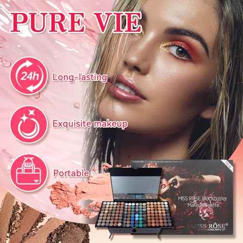 Pure Vie All-in-One Holiday Gift Makeup Set Essential Starter Bundle Include Eyeshadow Palette Lipgloss Concealer Blush Eyebrow Foundation Face Powder Eyeliner Pencil - Make up Kit for Women Full Kit