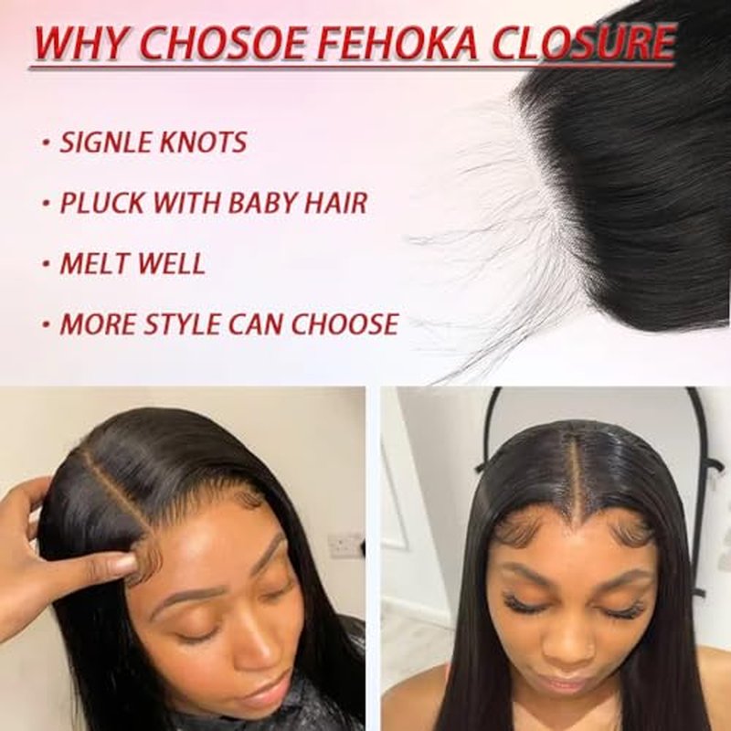 HD Lace Closure 24 Inch Body Wave 5x5 Human Hair Closure for Black Women 100% Human Hair 5x5 Lace Closure Can be Curly and Dyed With Baby Hair (24 Inch, 5x5 Black)
