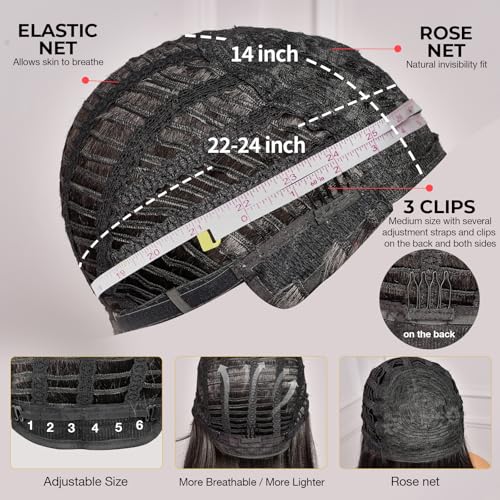 ToyoTress Bob Wig With Bangs - 12 Inch Peek-a-boo Color Short Bob Wig For Black Women Black Mix Brown Daily Costume Wigs, Light Yaki Straight Synthetic Hair Wigs Heat Resistant (12 Inch, SH30-612H)