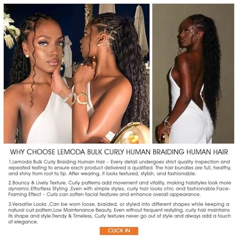 Lemoda Boho Human Braiding Hair Burmese Curly Bulk Human Hair Extensions For Bohemian Knotless Braids No Weft 14 14 14Inch 3Bundles/Lot 100g/1Bundle 1B Natural Black Salon-Quality