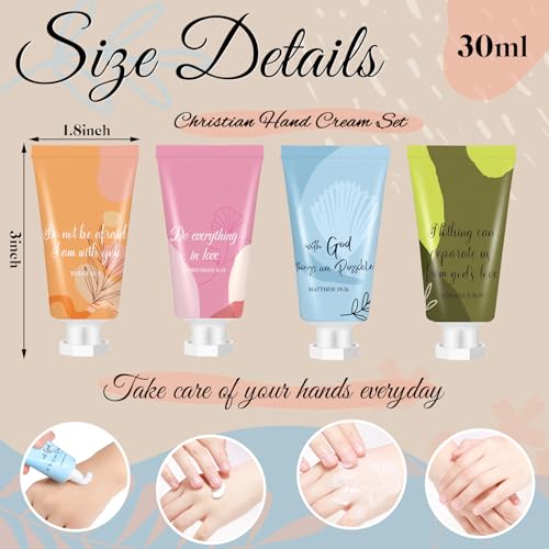 24 Pcs Christian Hand Lotion Bulk Gifts for Women Breast Cancer Awareness Accessories Bible Verse Mini Travel Hand Cream Religious Gift for Church Members Prayers Teachers Coworkers Homeless