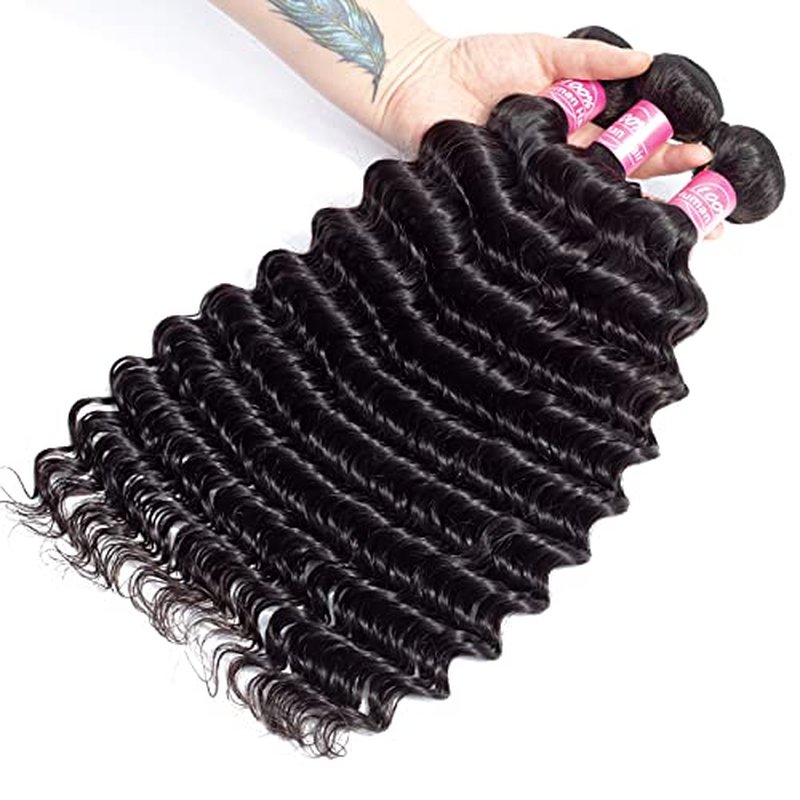 Deep Wave 3 Bundles 20 22 24 inch 10A Brazilian Virgin Human Hair Bundle Double Strong Weft Deep Wave Human Hair Unprocessed Deep Curly Wave Human Hair Bundles