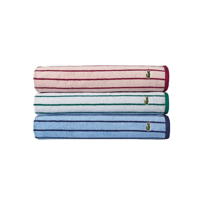 Lacoste Centre Mark Towel — 100% Soft Cotton Jacquard Stripe Design, Lightweight, Absorbent & Durable, Quick Drying, Green, 13"x13" Wash Cloth