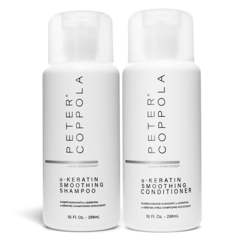 PETER COPPOLA a-Keratin Smoothing Shampoo & Conditioner Set - Frizz Control & Shine | 10 oz, Argan & Avocado Oil Infused