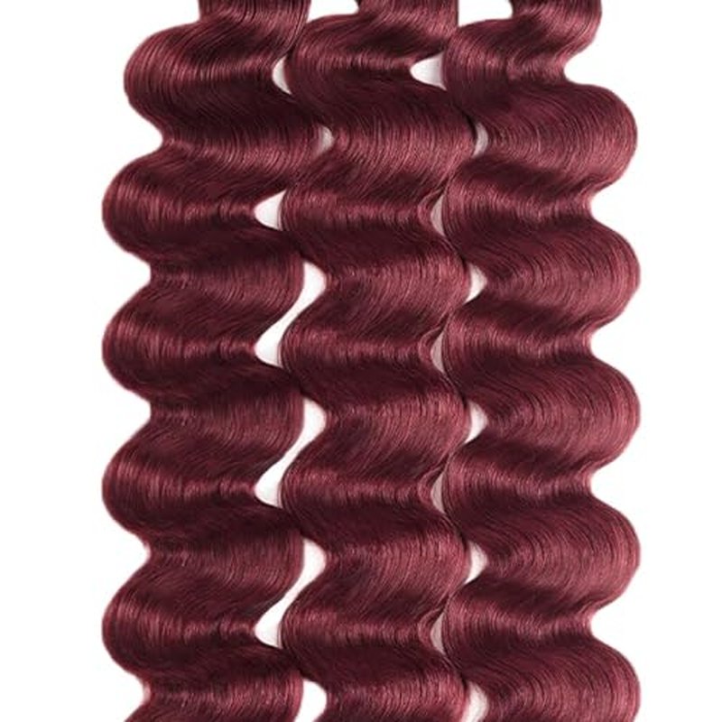 12 14 16 Inch Body Wave Human Hair Bundles 99J Burgundy Bundles Human Hair 12A Unprocessed Brazilian Virgin Quick Weave Hair Extensions for Black Women