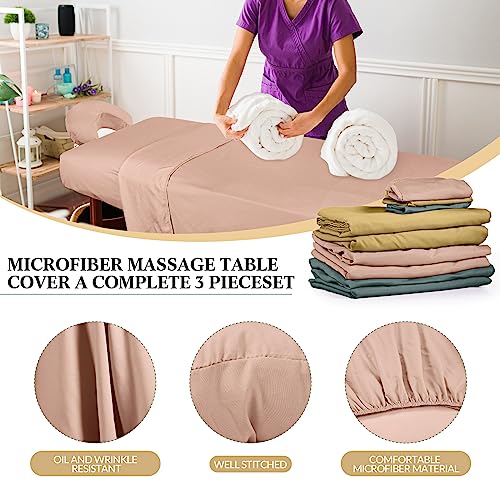 Kinlop 3 Sets Microfiber Massage Table Sheet Set 3 Colors 3 Piece Set Includes Massage Flat Sheet Fitted Sheet and Massage Face Rest Cover Stain Wrinkle-Resistant(Yellow, Pink, Dark Green)
