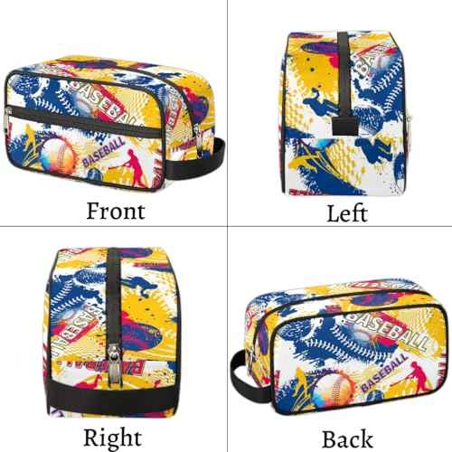 Travel Toiletry Bag for Women & Men,Waterproof Lightweight Makeup Cosmetic Bag Organizer with Handle & Zip Pockets Shaving Toiletries Bag for Gym,Beach - Baseball