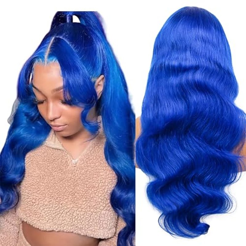 Blue Lace Front Wig - Human Hair, Body Wave, 13x4, 180% Density, Glueless Frontal Wig (26inch)