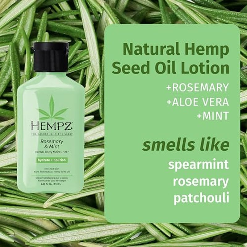 HEMPZ Herbal Body Moisturizer, Rosemary & Mint Travel Mini 2.25 Oz ? Hydrating Lotion Rich with Minerals, Vitamin C, & Hempseed Oil to Nourish & Repair Extremely Dry or Sensitive Skin, for Women & Men