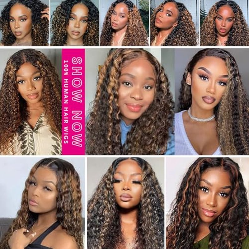 Lucasar FB30 Deep Wave U Part Human Hair Wigs for Black Women 180% Density Glueless U Shape Half Wig 180% Density Wig No Leave Out Lace Glueless Deep Curly Upgrade U Part Wigs (24 inch, FB30)