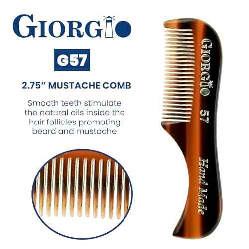 Giorgio G57 Extra Small 2.75 Inch Men's Fine Toothed Beard and Mustache Comb for Facial Hair Grooming and Styling. Wallet Pocket Comb Handmade of Quality Durable Cellulose, Saw-Cut and Hand Polished