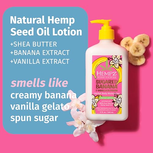 Hempz Sugared Banana & Vanilla Blossom Body & Hand Lotion, Ultra Hydrating Moisturizer for Men and Women, 17 oz